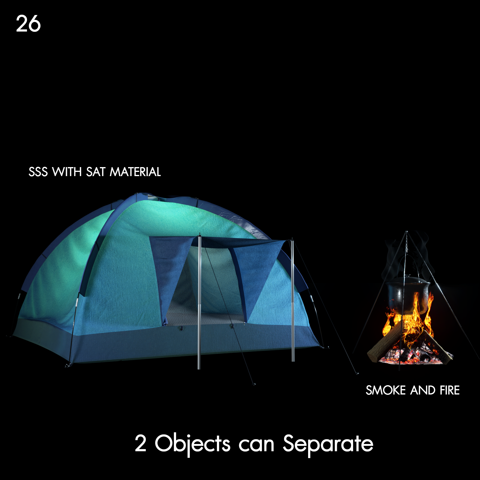 Tent with Campfire Proxy Model for SketchUp