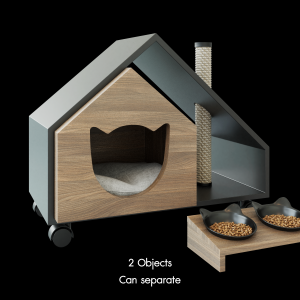 Cat House and Food Bowl Set